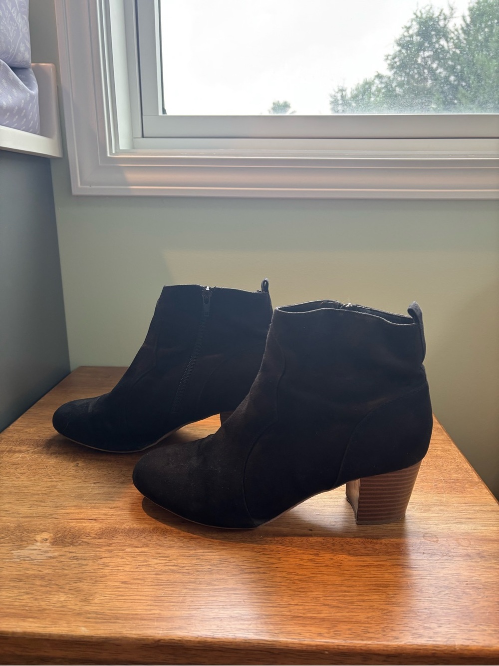 Women's Black Suede Ankle Boots with Stacked Heel